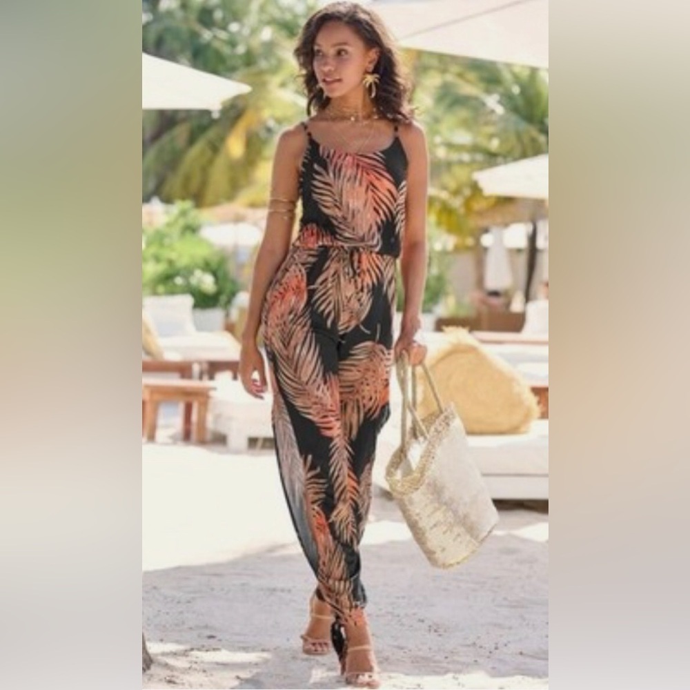 VENUS Tropical Black and Coral Jumpsuit